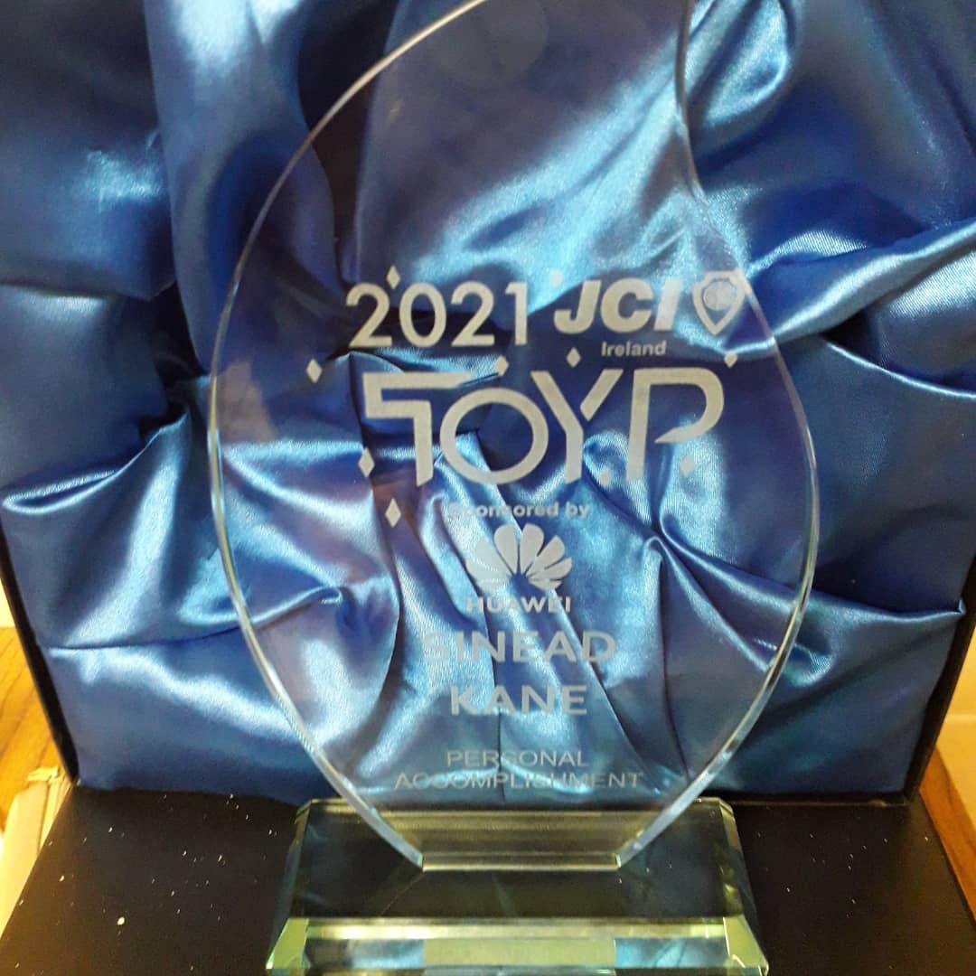 A glass award - 2021 JCI Ireland TOYP Sinead Kane Personal Accomplishment