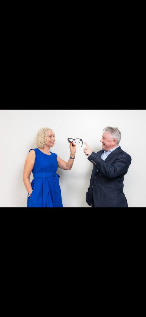 Chris White, group chief executive at Vision Ireland (right) and Anne O’Leary, head of Meta Ireland (left) at the launch in the Wayfinding Centre in Glasnevin of Meta's donation of 15,000 free Ray-Ban Meta AI glasses to Vision Ireland. Pic: Naoise Culhane